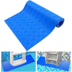 SKARUMMER front view of blue pool ladder mat showing full shape and coverage benefit