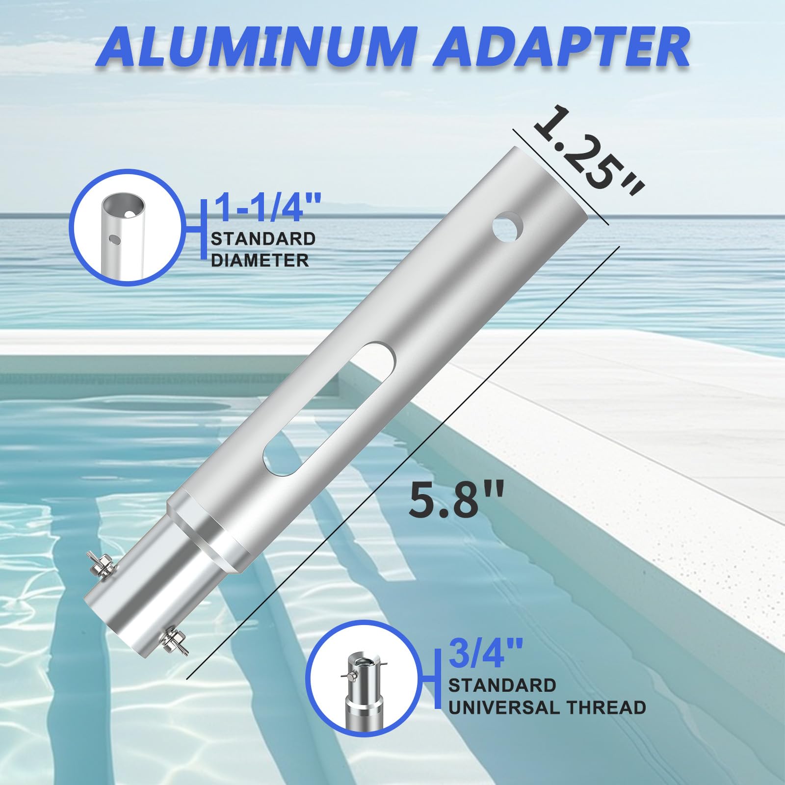 SKGPOLE connection threads showing universal 1-1/4 inch and 3/4 inch adapters