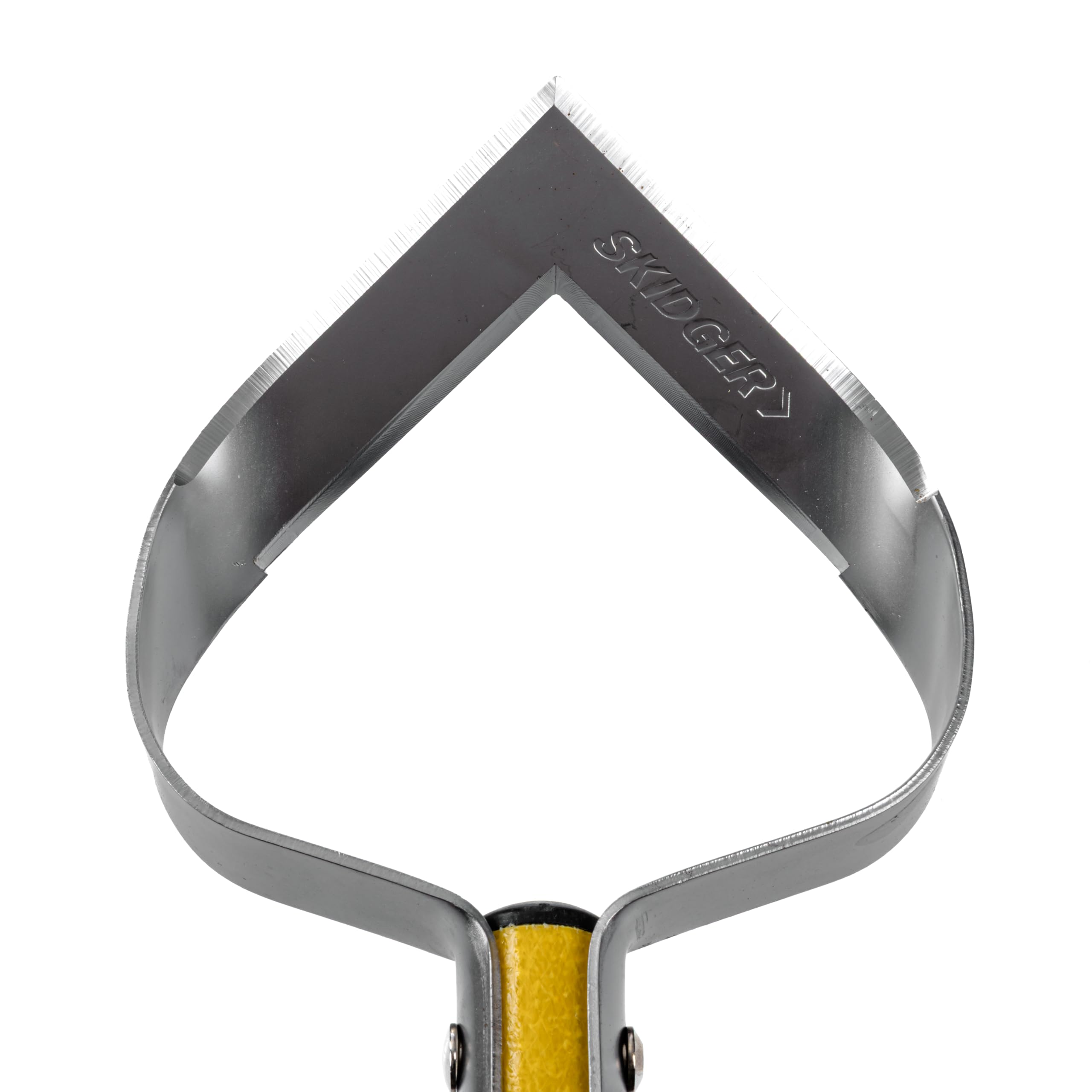 Skidger front view showing full 54-inch handle and V-blade for efficient weeding