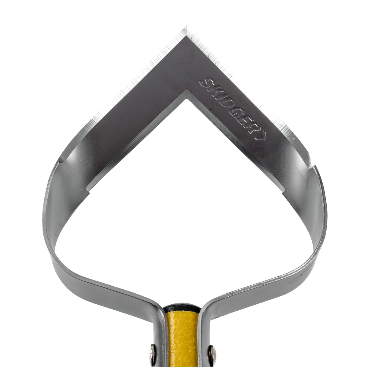 Skidger front view showing full 54-inch handle and V-blade for efficient weeding