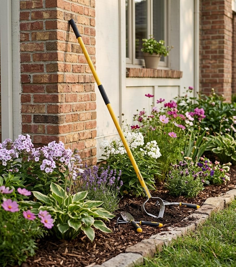 Skidger hanging on storage hook showing compact, easy-to-store outdoor tool