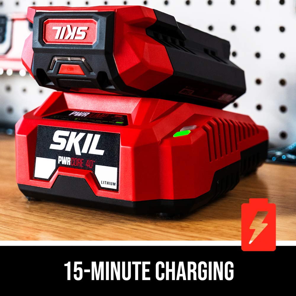 SKIL Auto PWR JUMP charger detail demonstrating fast 15-minute partial charge
