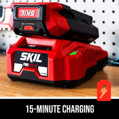 SKIL Auto PWR JUMP charger detail demonstrating fast 15-minute partial charge