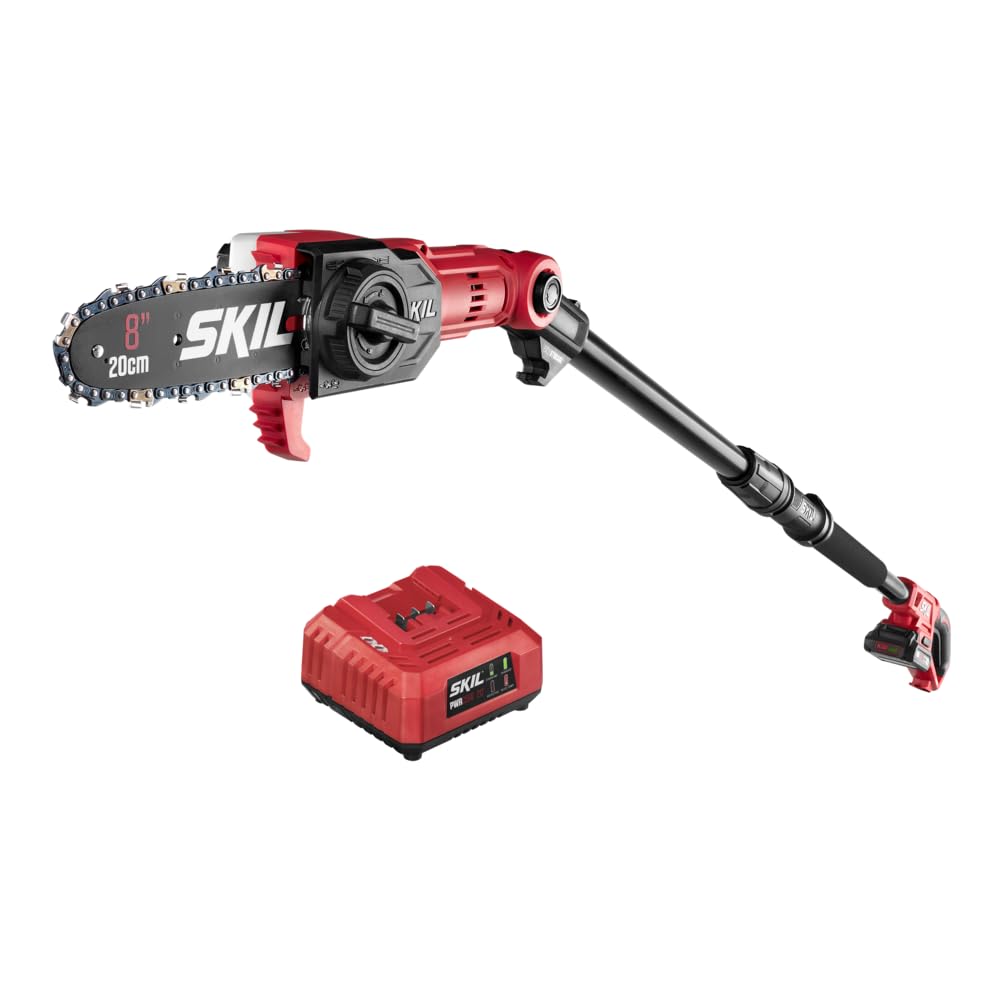 Skil pole saw front view showing bar and chain for efficient pruning
