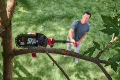 Skil pivoting head closeup highlighting 135-degree adjustable control