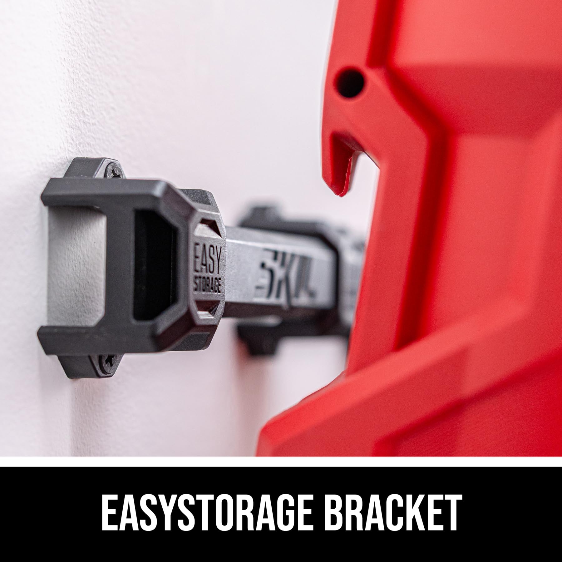 SKIL PWR CORE 20 EASYSTORAGE bracket mounted on wall for neat equipment organization