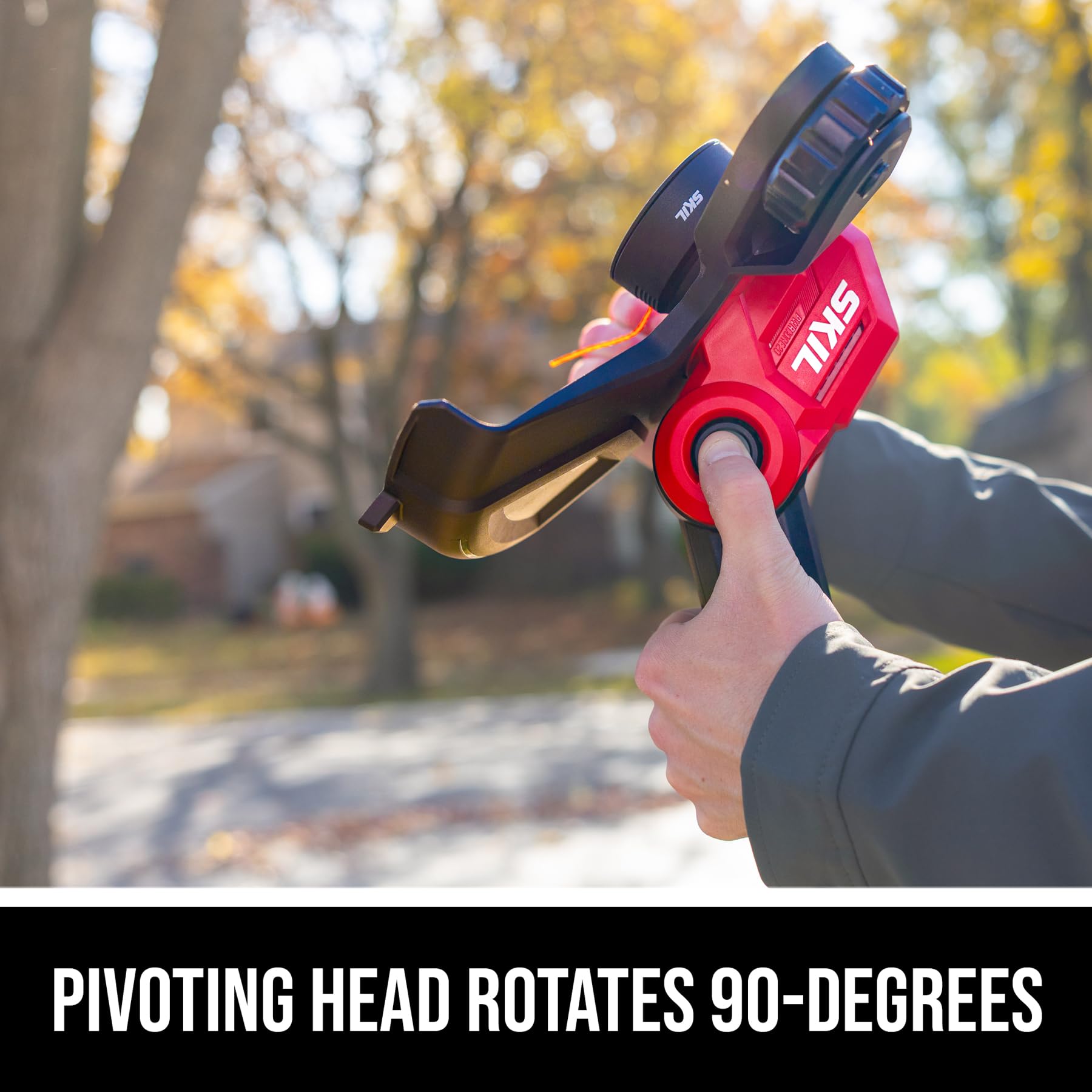 SKIL pivoting head close-up showing 90-degree rotation for quick edging