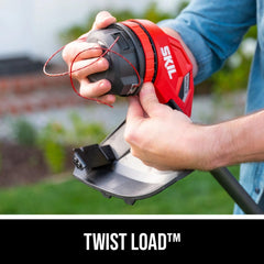 SKIL close-up of trimmer twist-load head demonstrating easy line loading benefit
