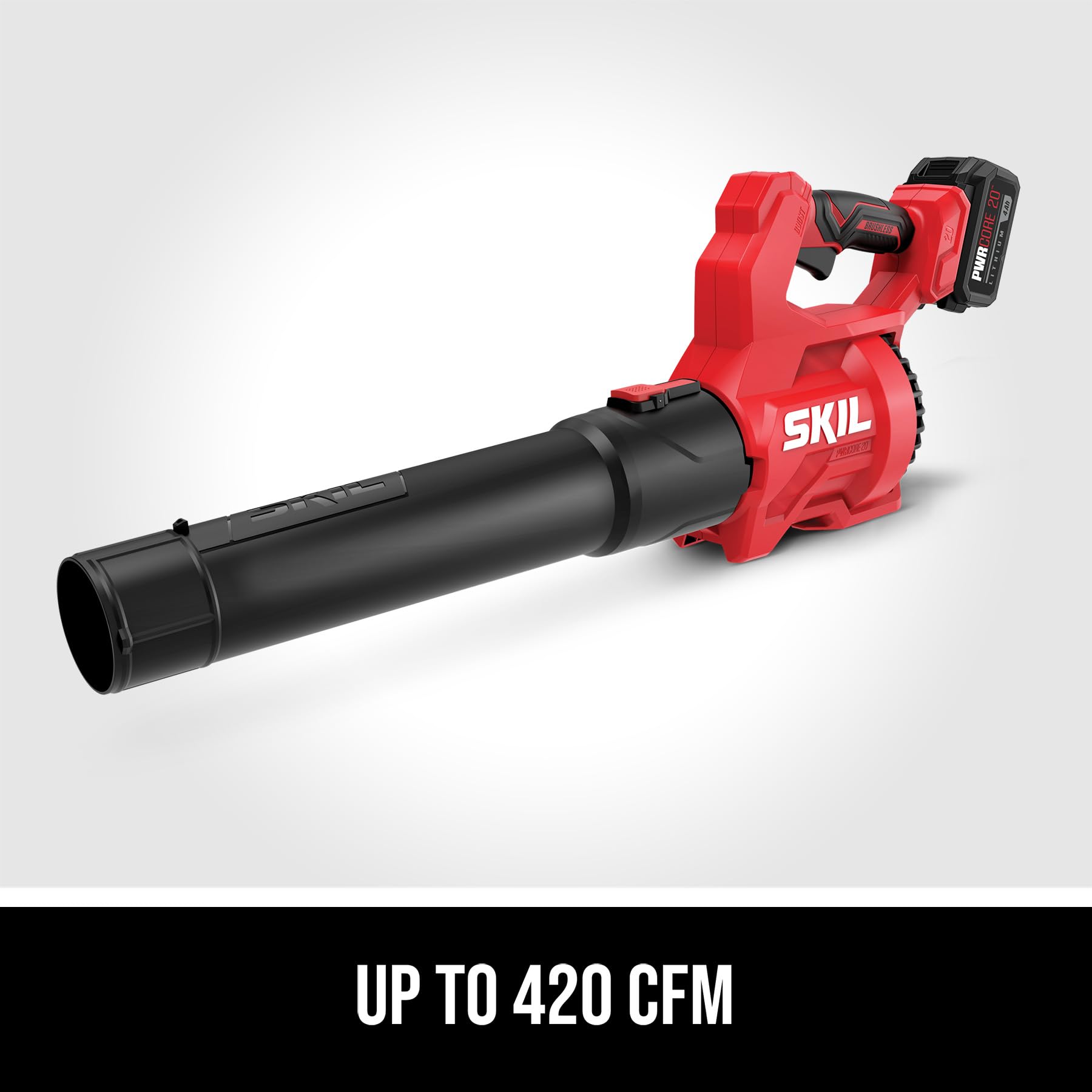 SKIL string trimmer pivot head close-up showing 90-degree rotation benefit