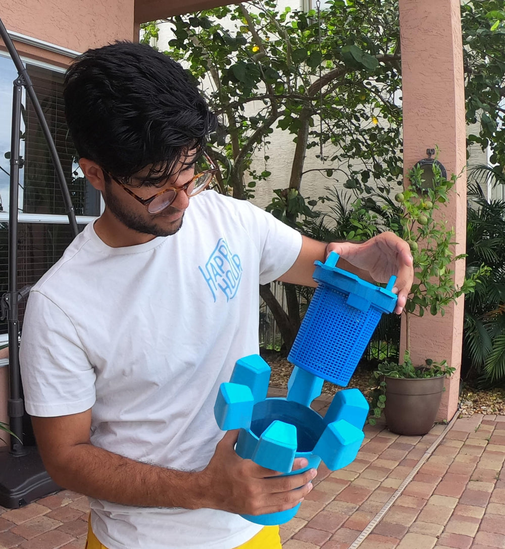 SkimmerMotion next to ruler showing scale and compact footprint benefit