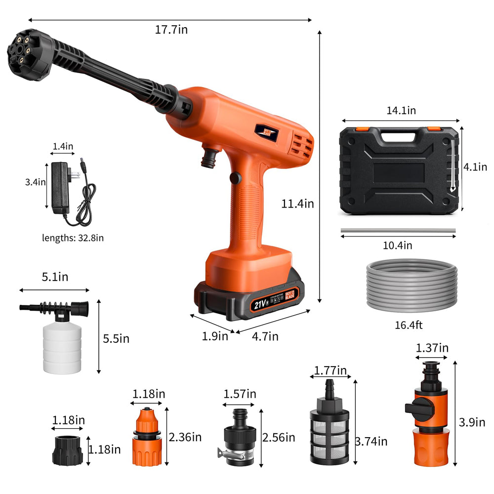 SkyBlade close-up of 6-in-1 nozzle and foam cannon delivering versatile cleaning