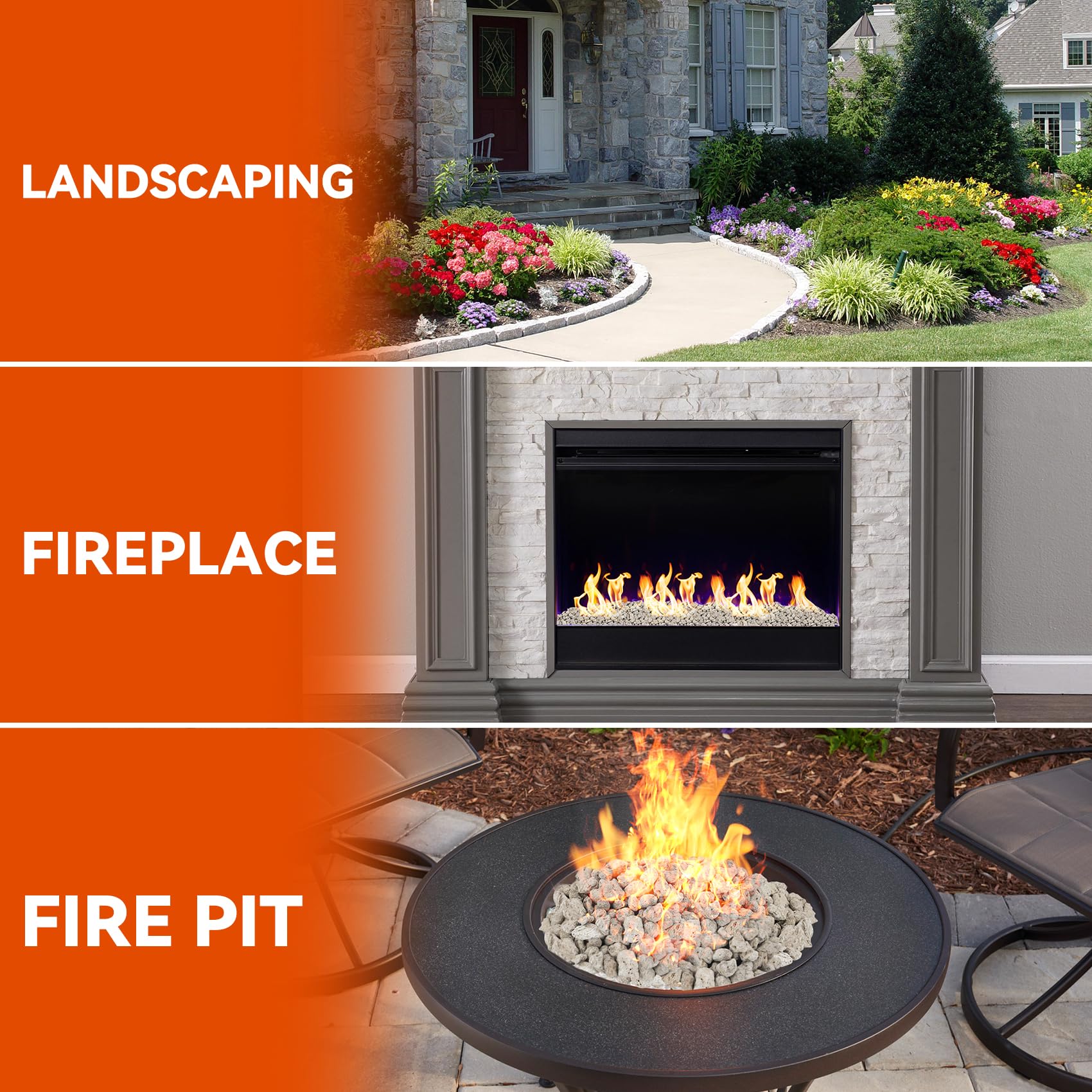 Skyflame lava rocks in bowl at night creating warm, low-maintenance ambience