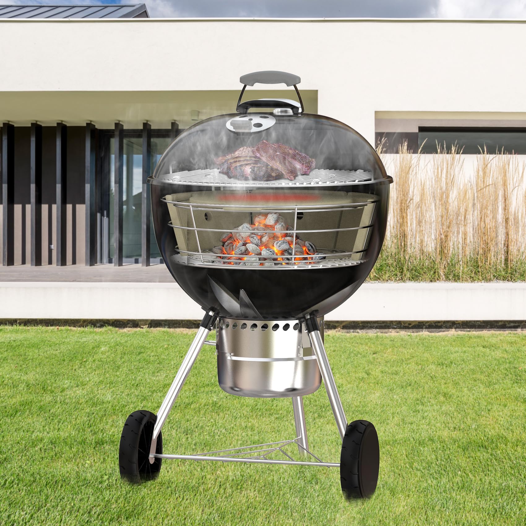 Skyflame charcoal capacity comparison showing fewer refills needed