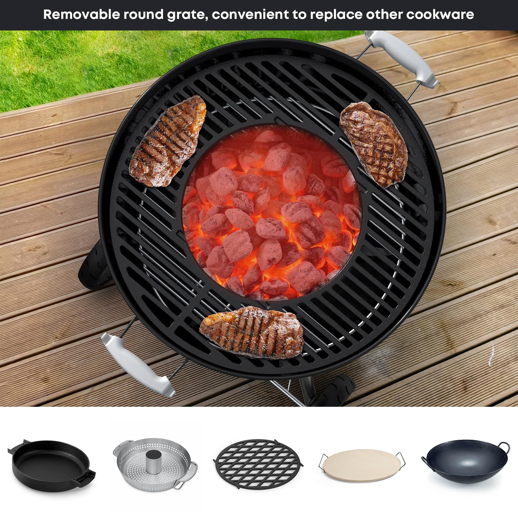 Skyflame lifestyle backyard grill scene showing versatile cooking and gatherings