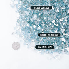 Skyflame close-up of tempered aqua blue glass pieces highlights glossy texture and durability