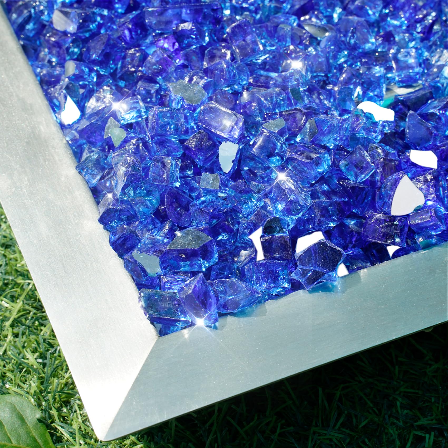 Skyflame color close-up emphasizing cobalt blue sparkle that enhances flame contrast