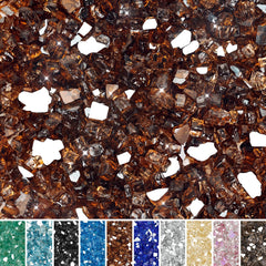 Skyflame packaging of 15 lb copper fire glass showing product benefit of full bag supply