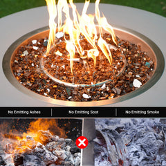 Skyflame copper glass installed in gas fireplace brightening flame visuals