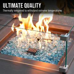 Skyflame glass in outdoor fire pit producing vivid reflective flames for visual impact