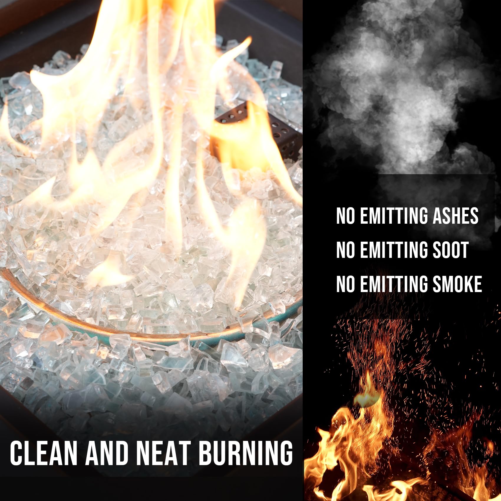 Skyflame fire pit in use showing brighter flames and decorative effect