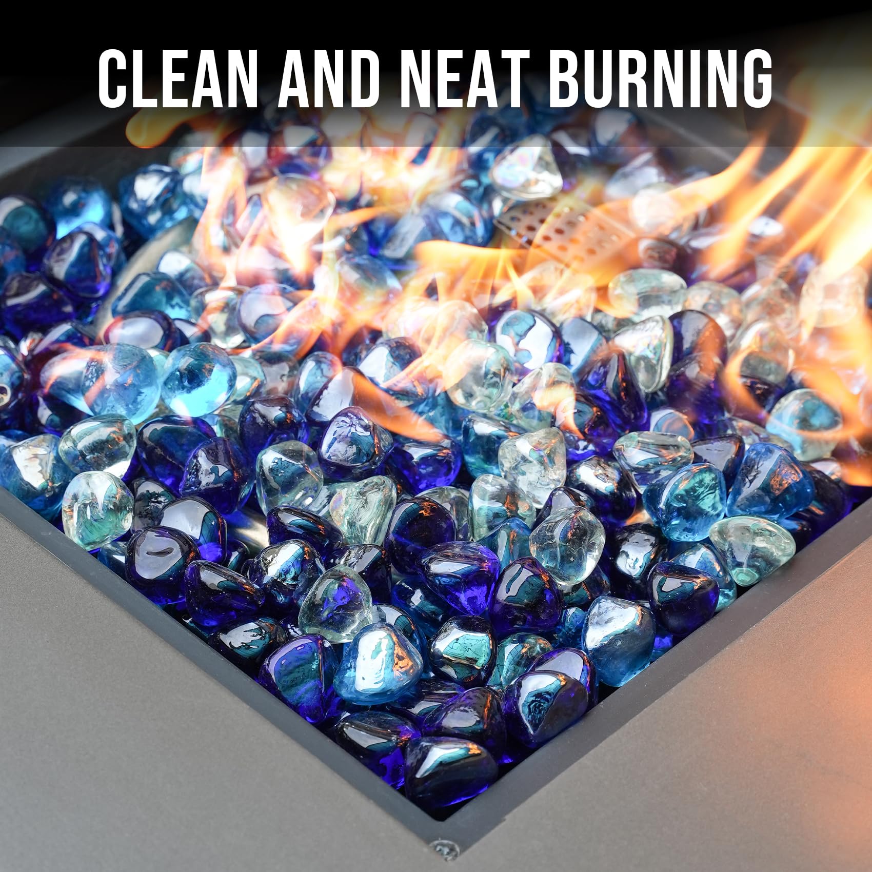 Skyflame glass in a fire pit producing brighter, colorful flames