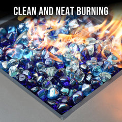 Skyflame glass in a fire pit producing brighter, colorful flames