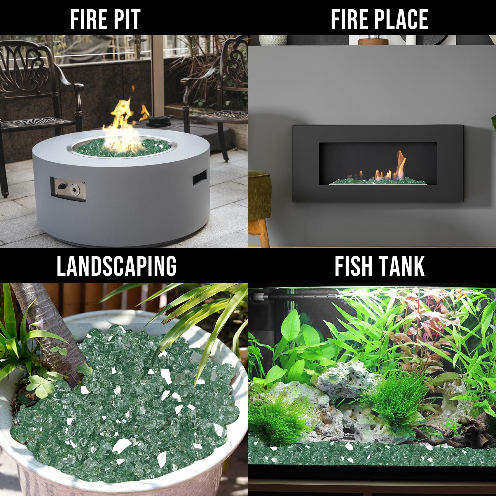 Skyflame fireglass reflecting flame for brighter, jewel-like appearance