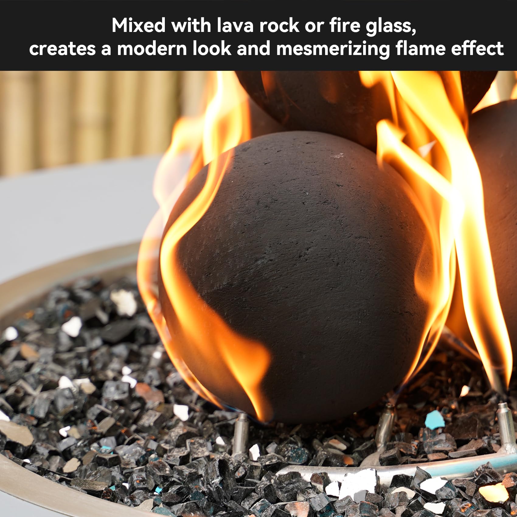 Skyflame spheres with active flame demonstrating enhanced dancing flame effect
