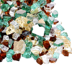 Skyflame front of bag showing blended fire glass and clear labeling, enhances curb appeal