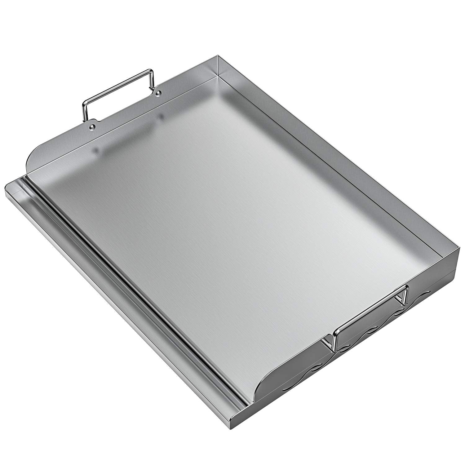 Skyflame griddle front view shows clean stainless surface and compact design benefit: easy setup