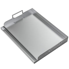 Skyflame griddle front view shows clean stainless surface and compact design benefit: easy setup