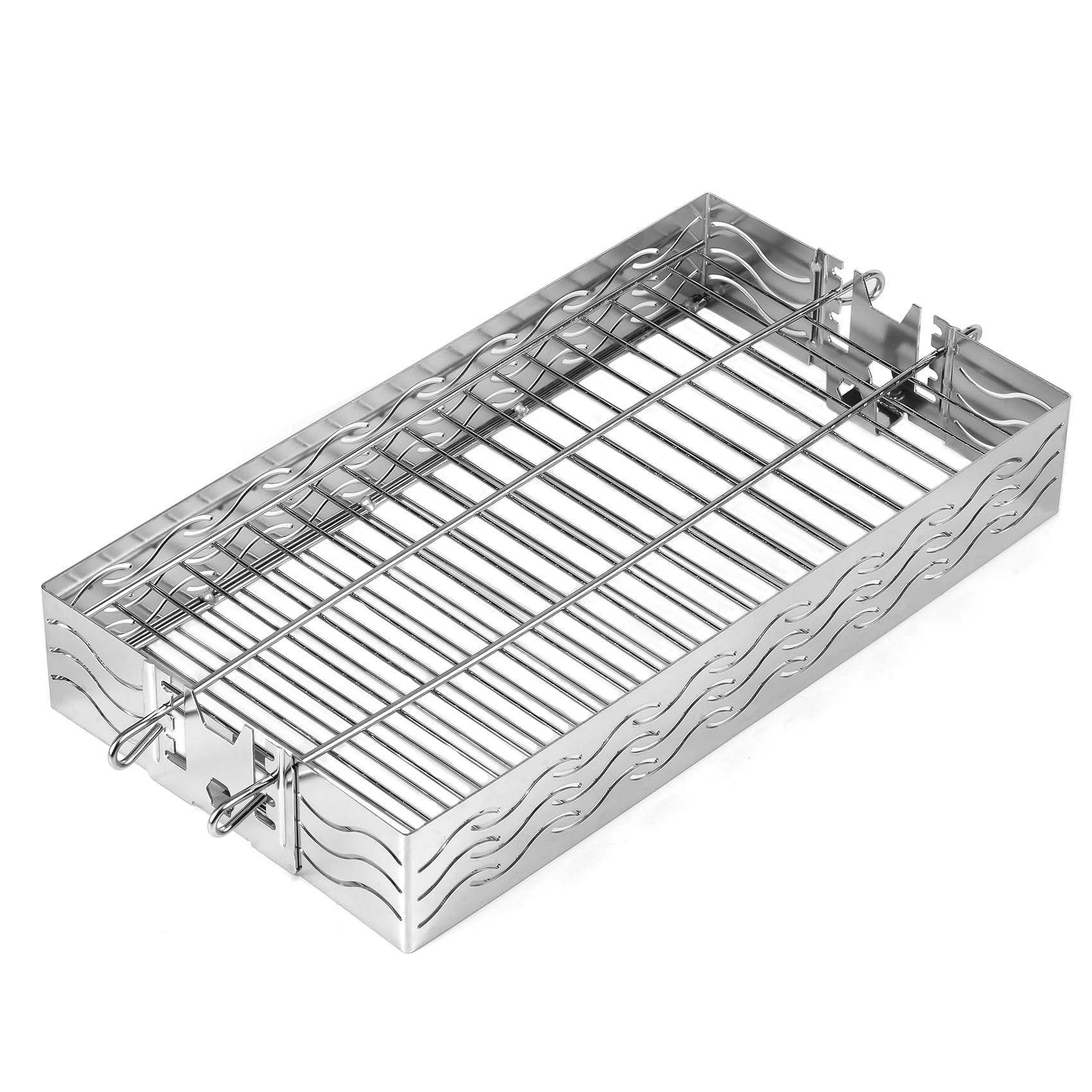 Skyflame front view showing basket and secure locking clip for safer grilling