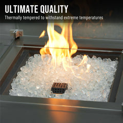 Skyflame glass spread over fireplace burner illustrating safe flame flow