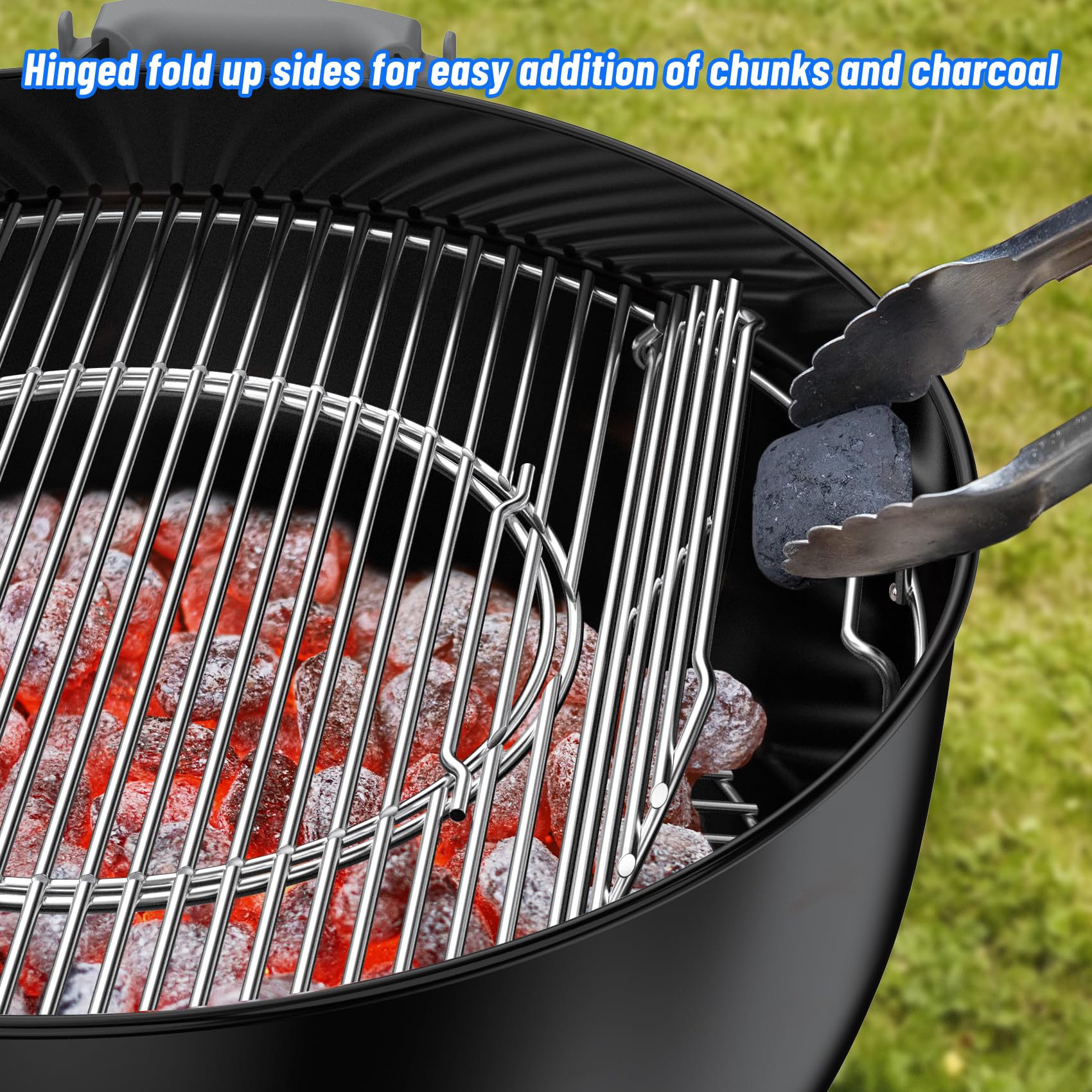 Skyflame handles lifted by hand showing safer grasp and repositioning benefit