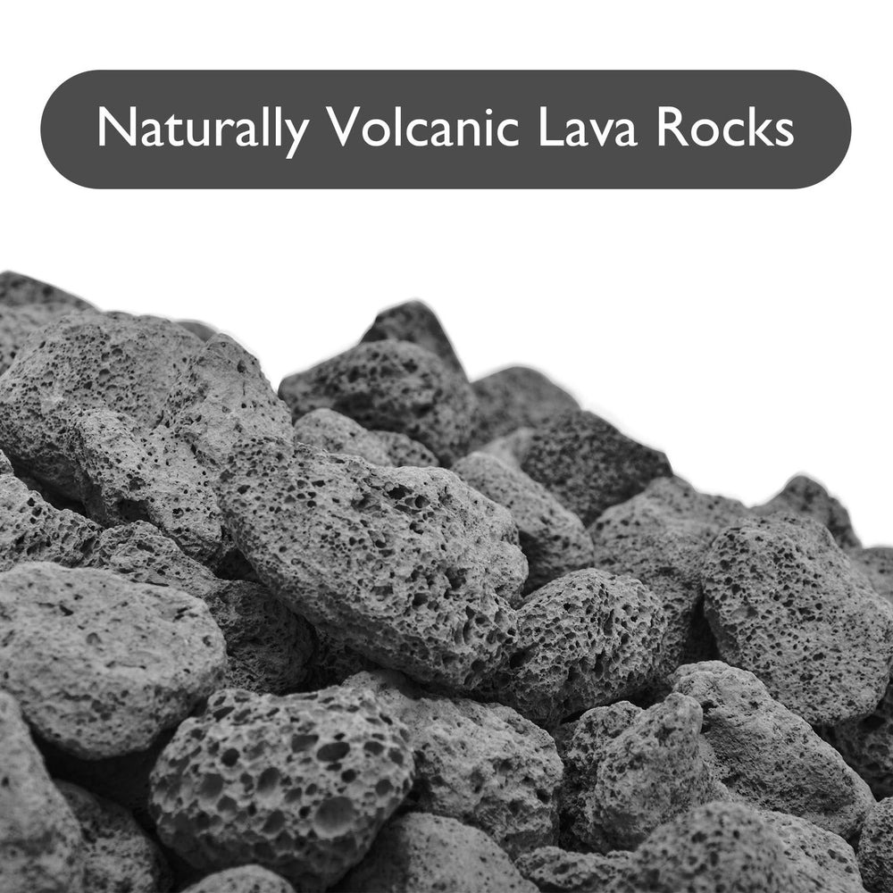 Skyflame lava rocks arranged in a fire pit with flames showing improved flame appearance and distribution