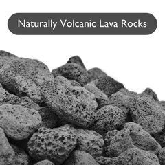 Skyflame lava rocks arranged in a fire pit with flames showing improved flame appearance and distribution