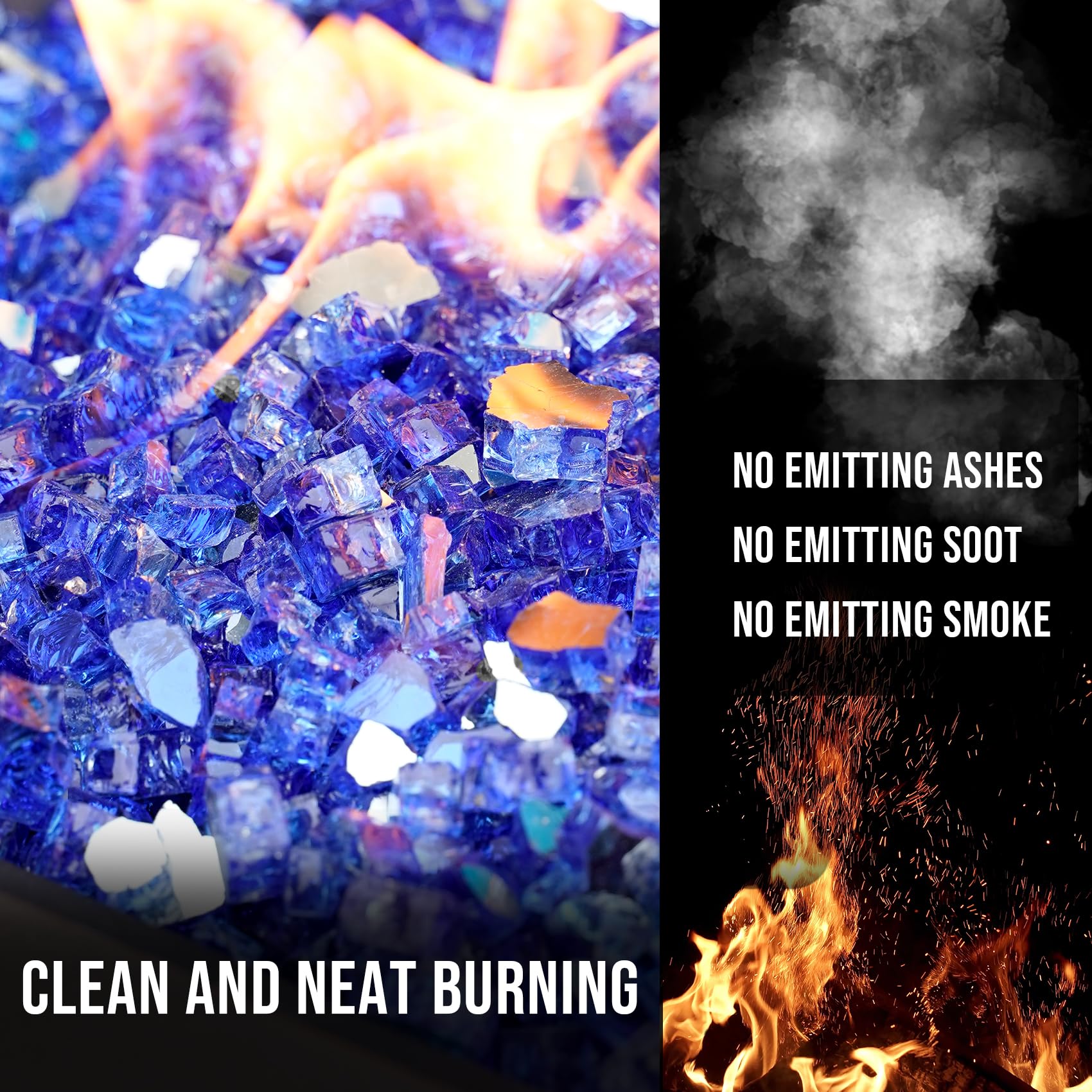 Skyflame in fire pit delivering clean flames and decorative sparkle benefit