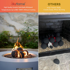 Skyflame spheres arranged in a firepit showing improved flame movement and ambiance