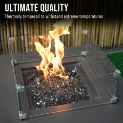 Skyflame in firepit lit with flames reflecting for lively outdoor ambiance