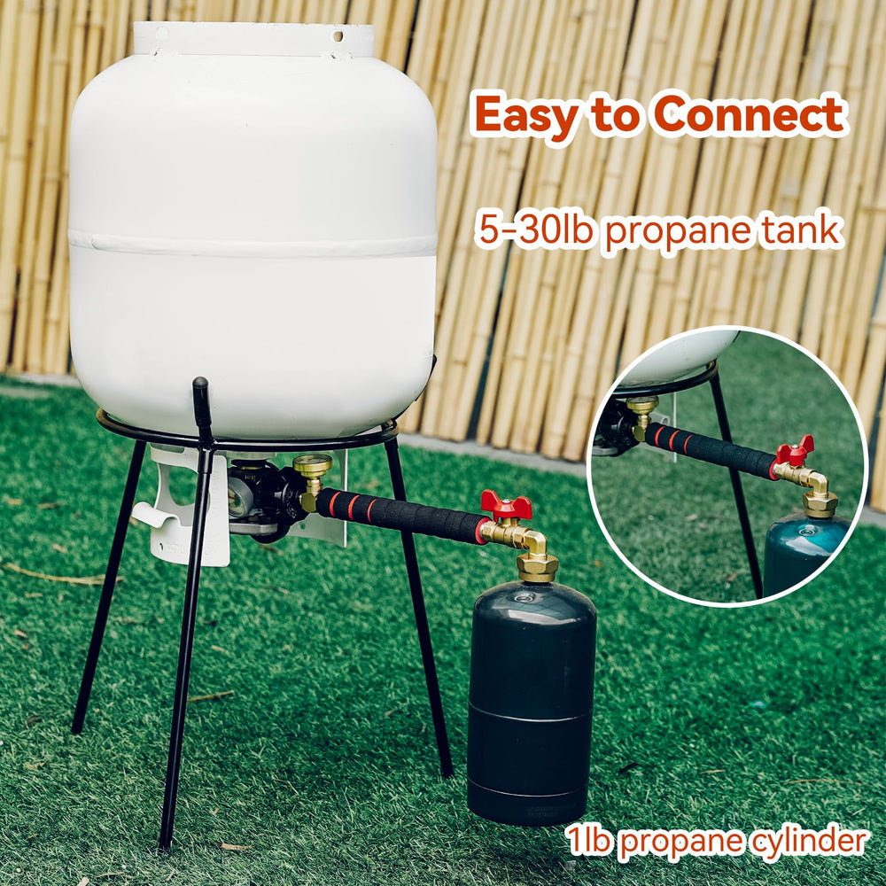 Skyflame refilling a 1 lb cylinder from larger tank for camping convenience