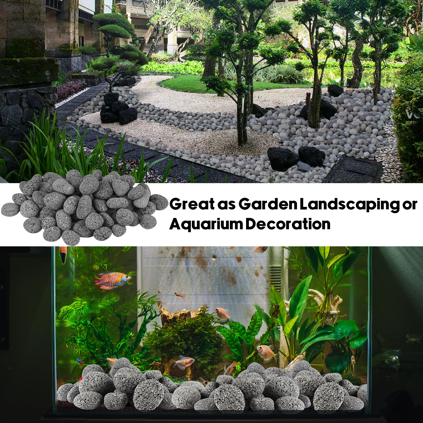 Skyflame lava rock used in garden bed illustrating moisture retention and decorative appeal