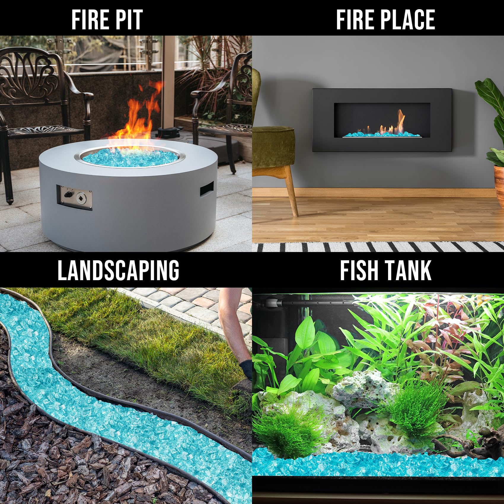 Skyflame glass installed in water feature adding reflective color and landscape interest