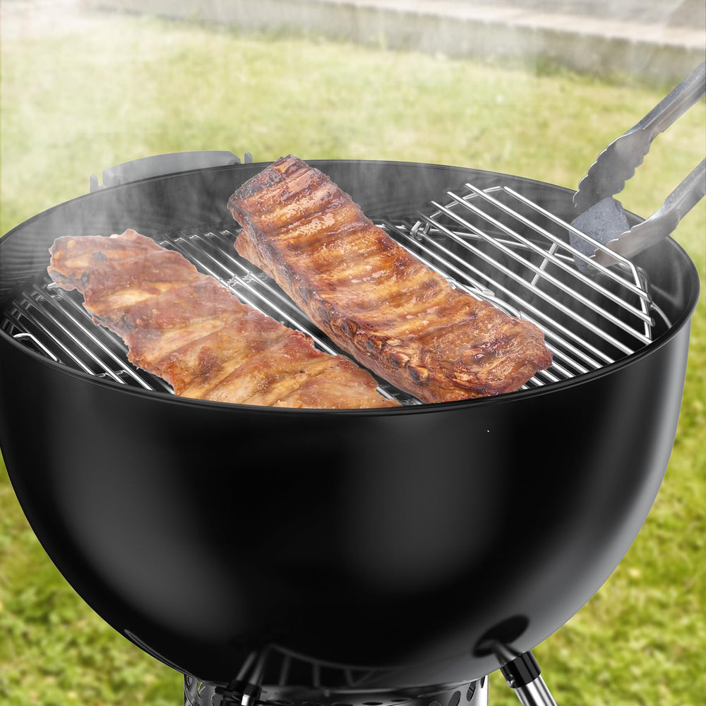 Skyflame installed on backyard kettle grill in use showing enhanced searing benefit