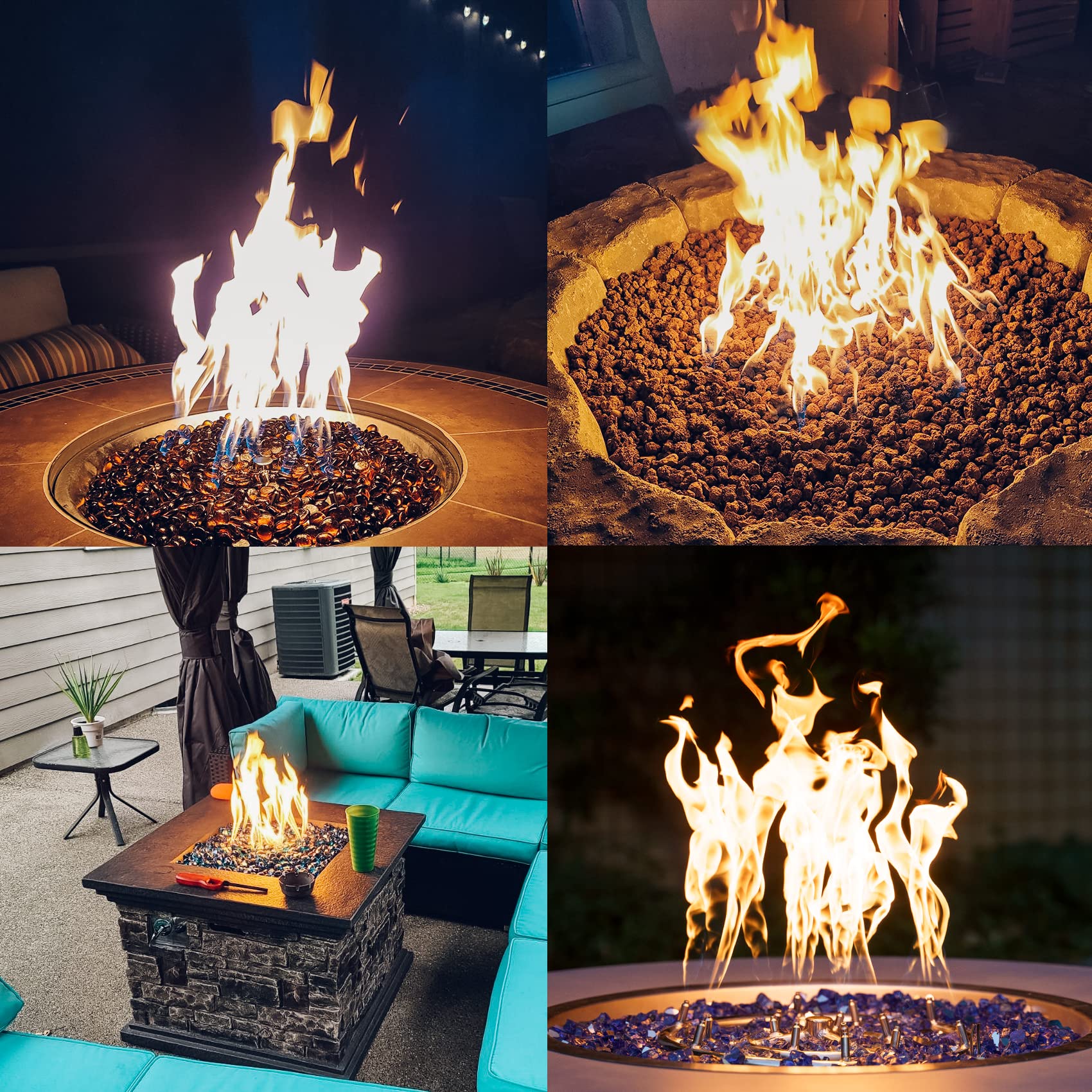 Skyflame on a patio at dusk showing strong flame presence that enhances outdoor ambiance
