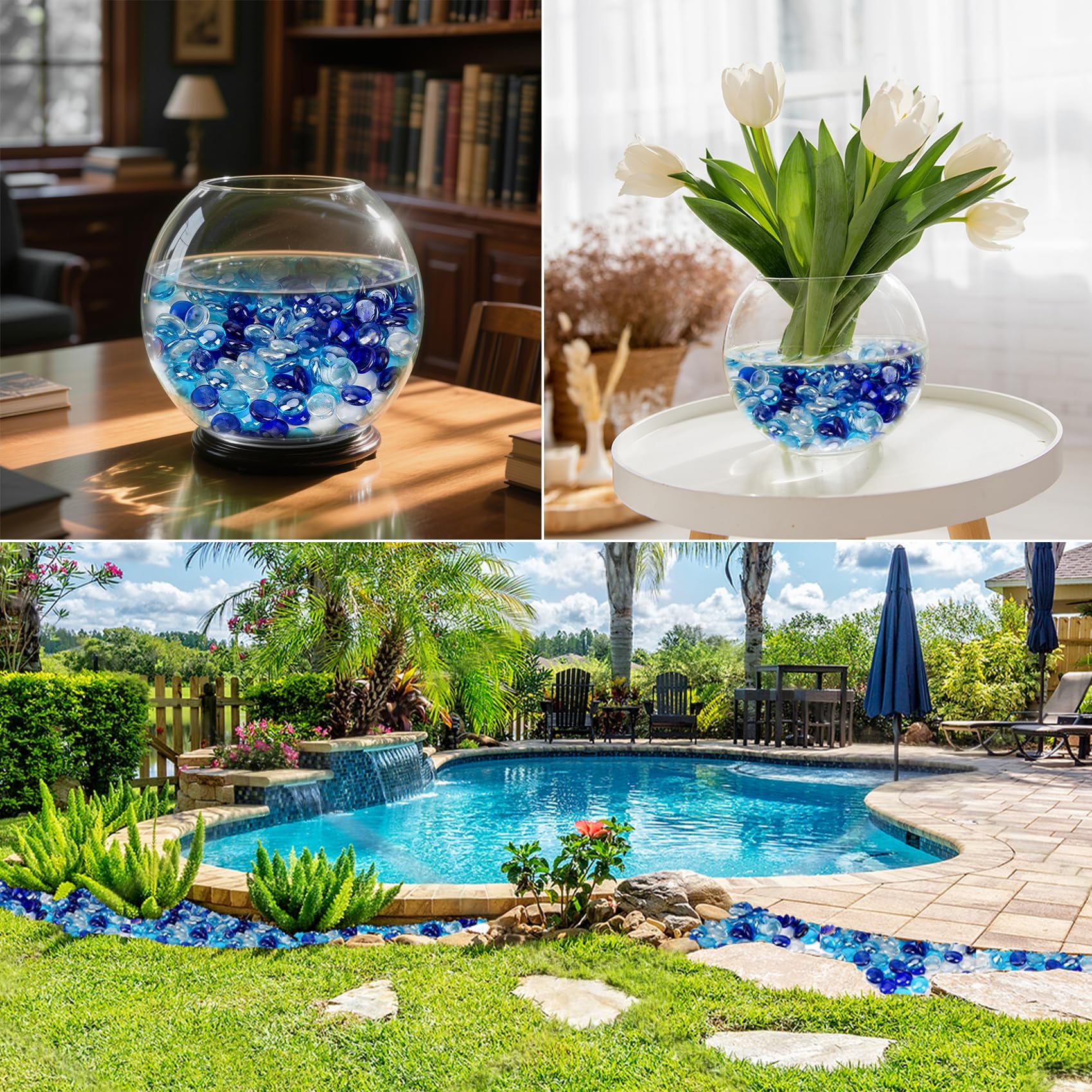 Skyflame lifestyle patio setting showing beads creating stylish outdoor ambiance