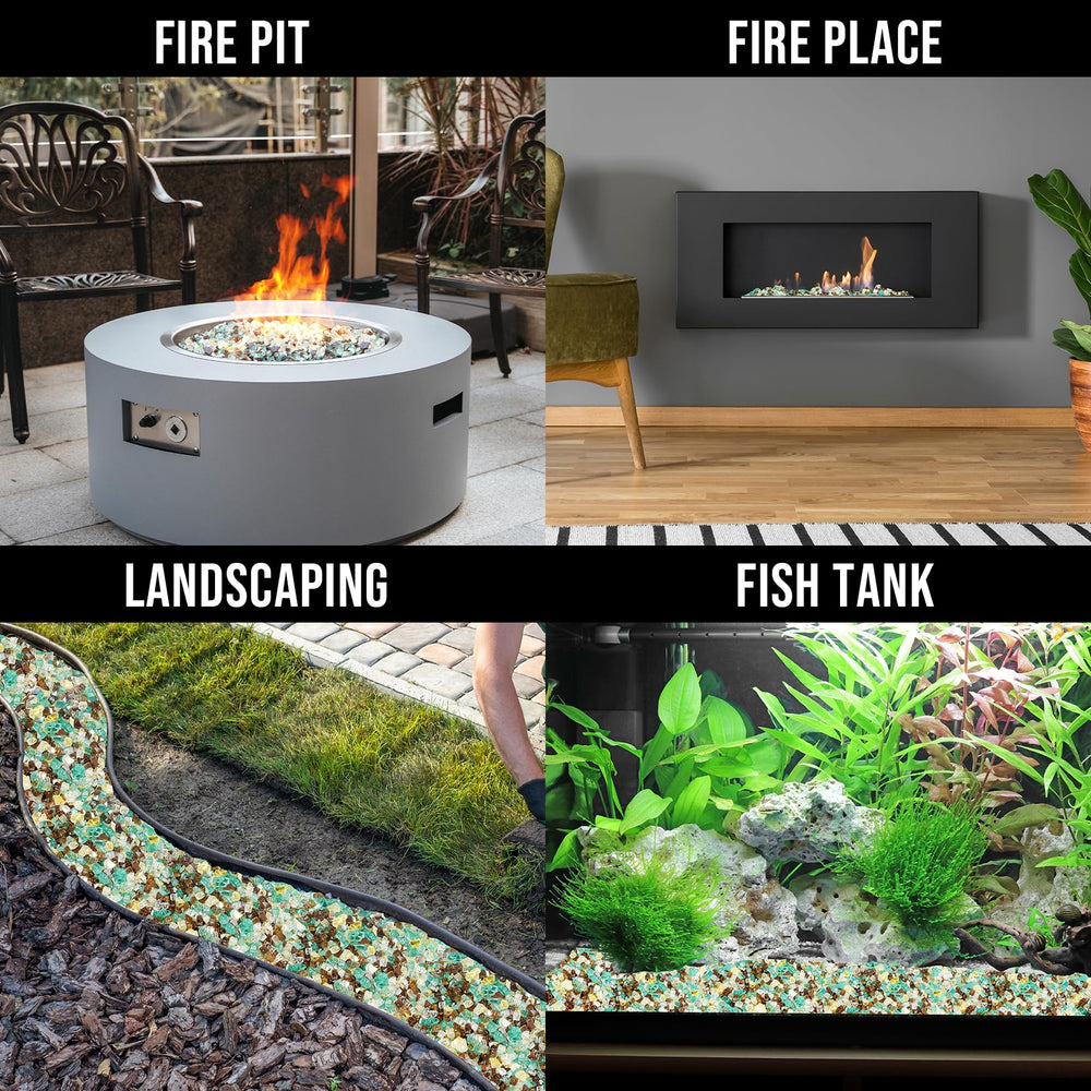 Skyflame glass in outdoor patio fireplace setting creating modern ambiance and focal point