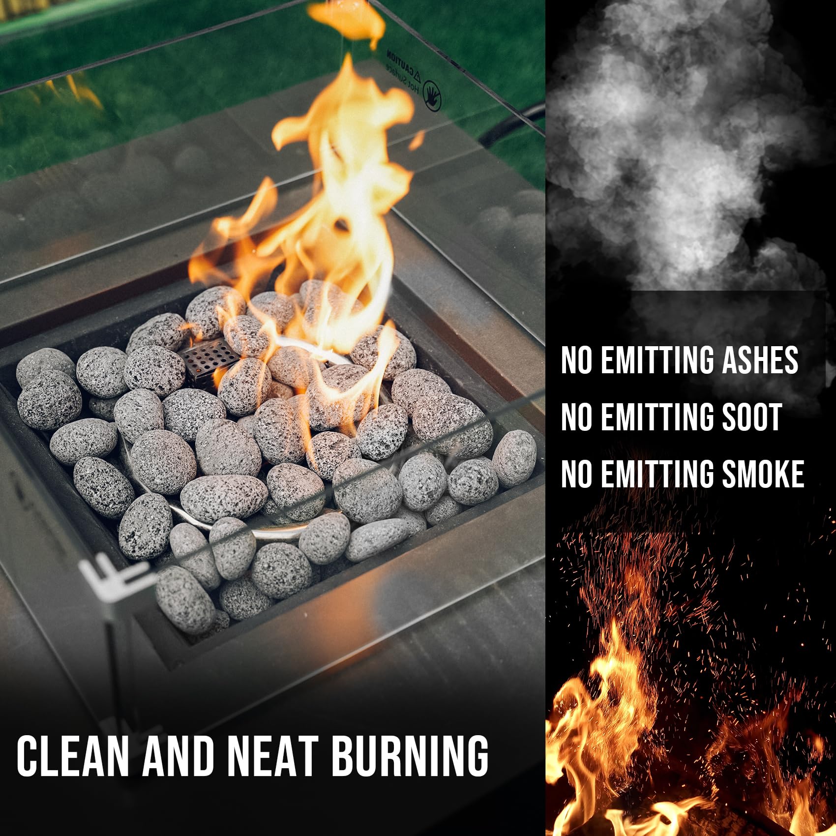 Skyflame lava pebbles mixed with fire glass for visual contrast and better airflow