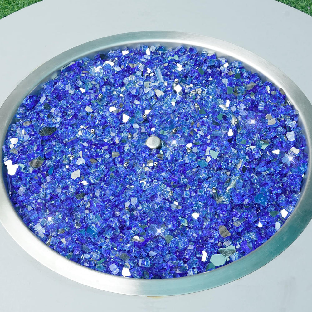 Skyflame nighttime lifestyle with fire pit glowing to create inviting outdoor ambiance