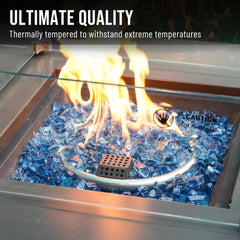 Skyflame Pacific Blue glass arranged in indoor fireplace for modern look