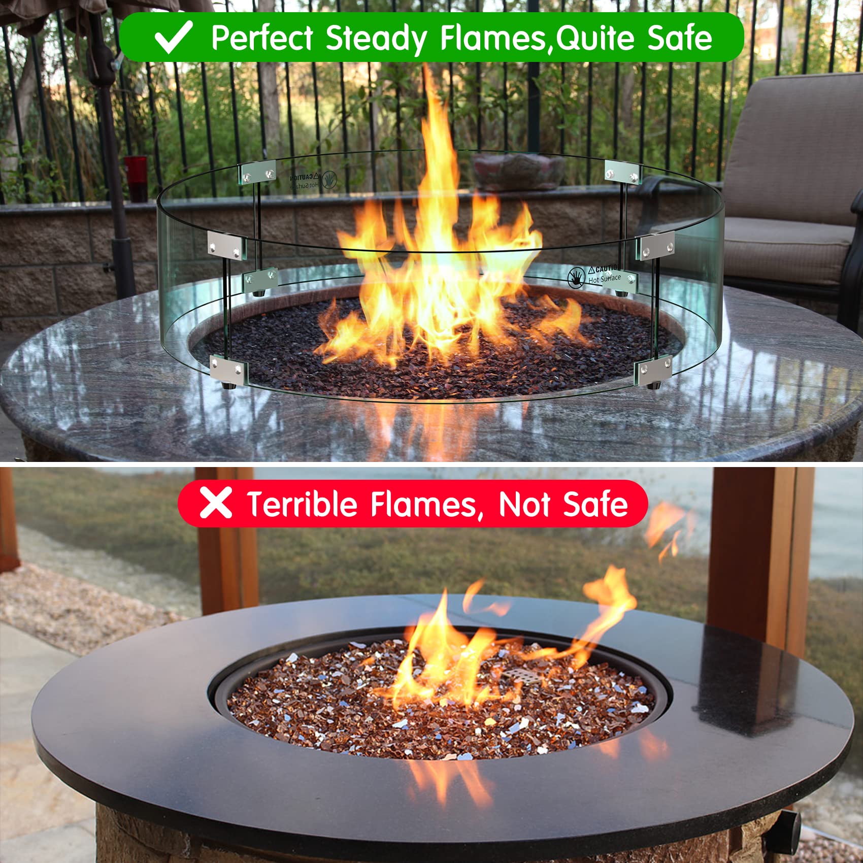 Skyflame reflective glass surface amplifying flame glow for enhanced ambiance